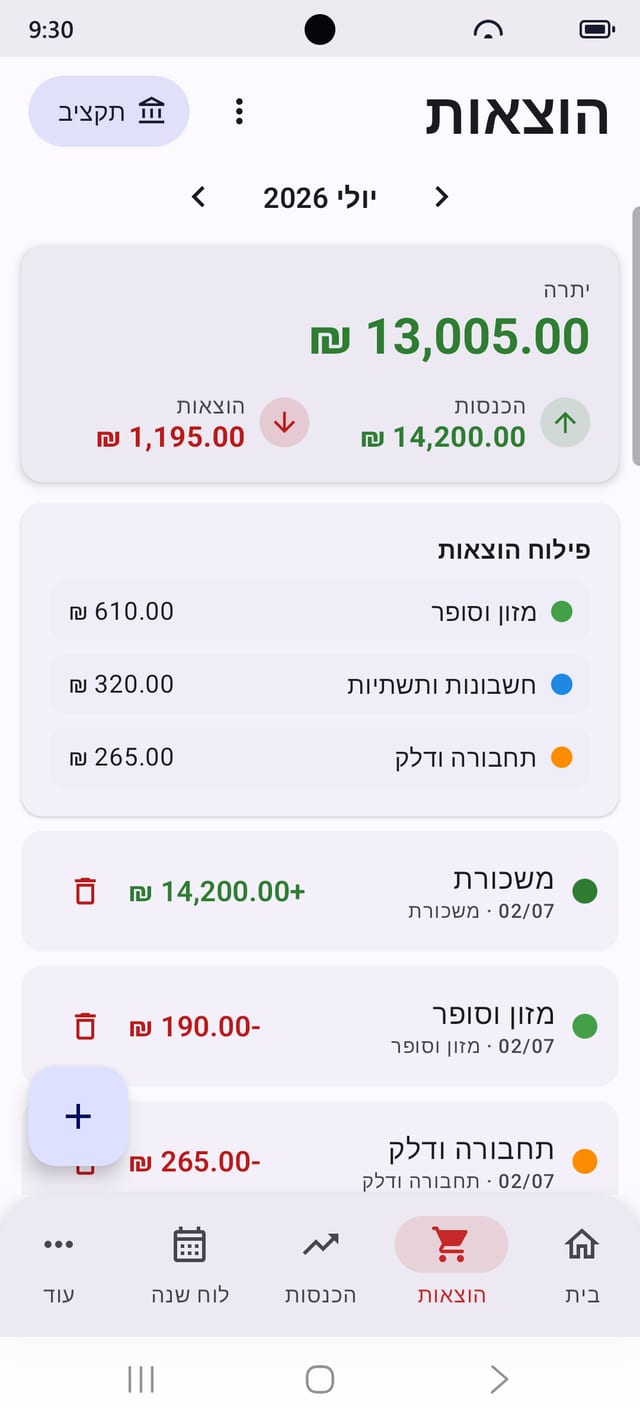 מסך כספים — מאזן חודשי ופילוח